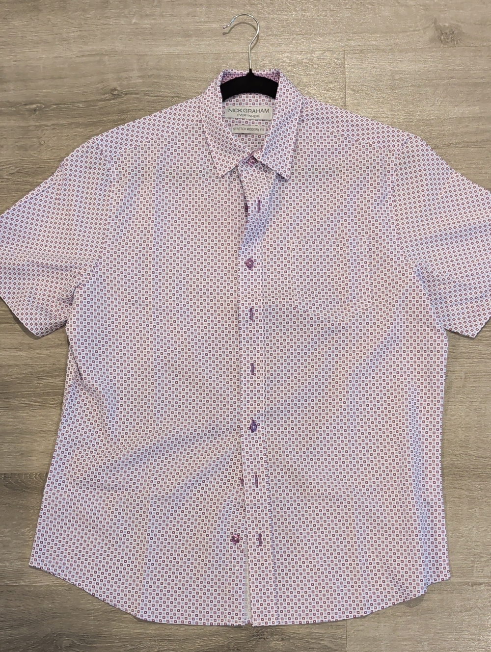 Nick Graham Men's Short-Sleeve Purple Geometric Button-Up Shirt